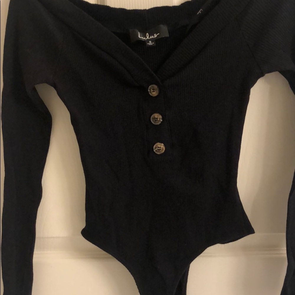 Lulus Black Ribbed Off The Shoulder Bodysuit - Picture 4 of 6